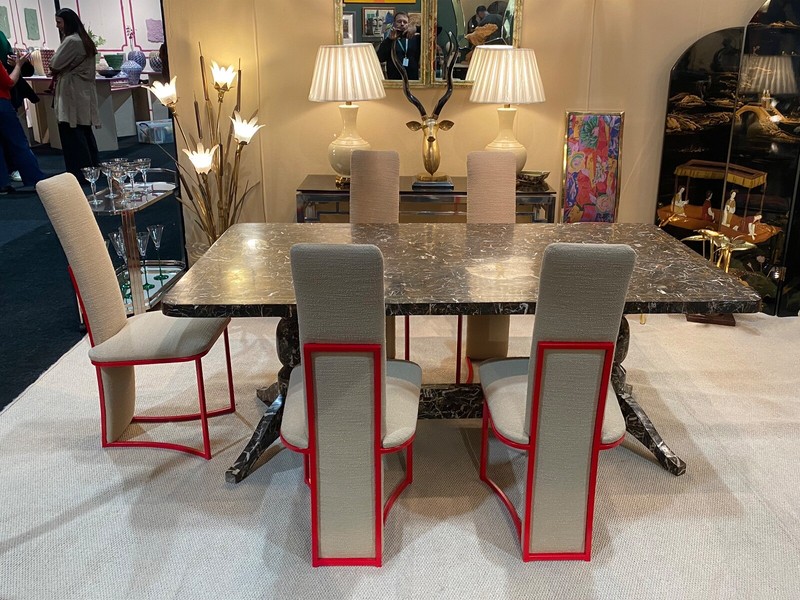 Maitland Smith Brown Marble Tessellated Dining Table 1980s Brass Vintage gallery