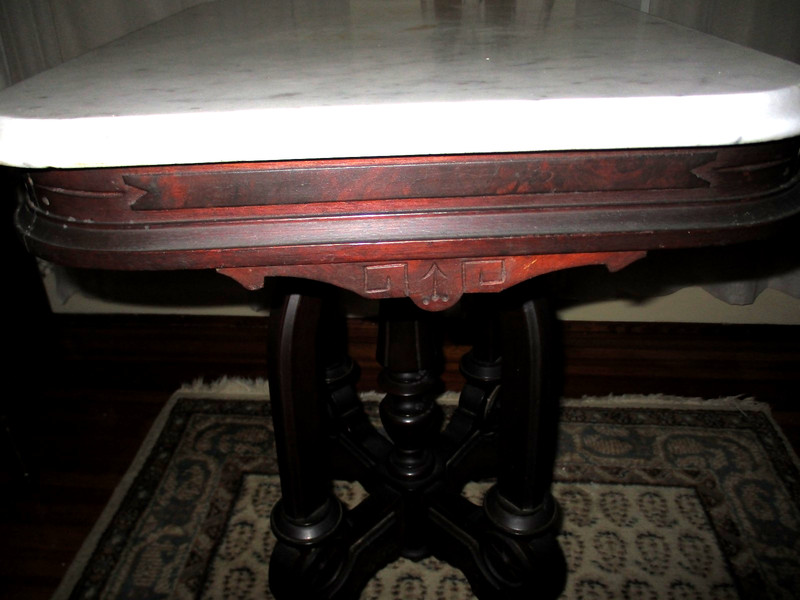 SUPERB! Antique Victorian Ornate Walnut Beveled Marble Top Parlor Table gallery
