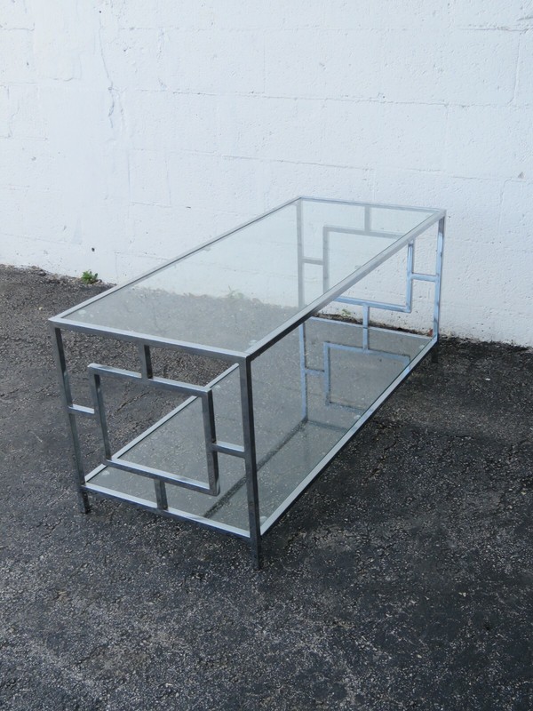 Hollywood Regency Modern Chrome Glass Top Coffee Table 2798 gallery