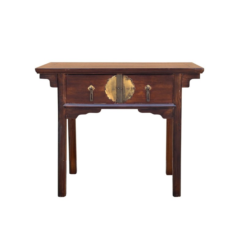 Vintage Brown Ancient Hardware 2 Drawers Console Altar Table GB113