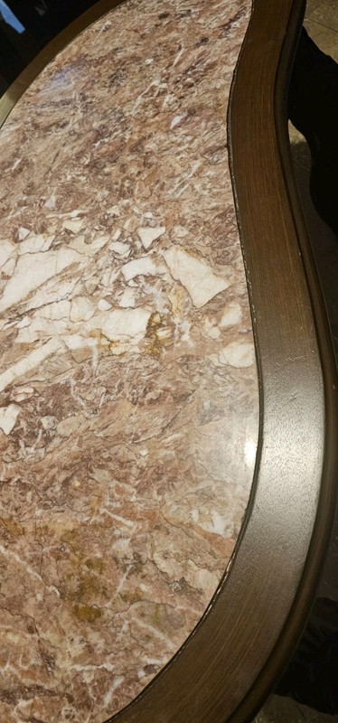 Antique Victorian French 40" W Kidney Rose Marble Inset Top Coffee Table -SHIPS! gallery