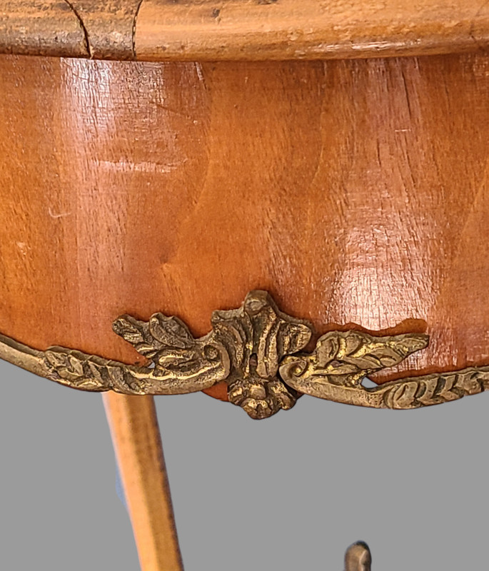 Vintage Made in Italy French Style Side Wood Table Marble Top Ornate Ormolu 31'' gallery