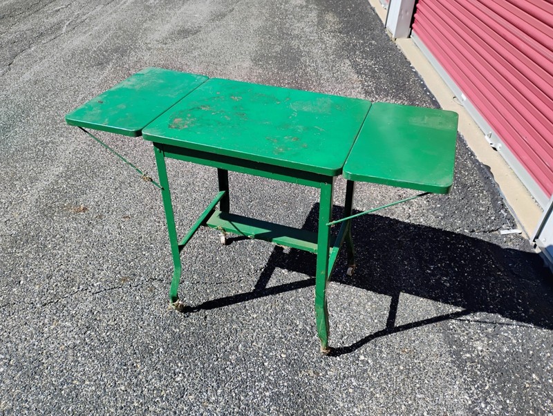 Metal Rolling Typewriter Table Cart Drop Leaf Plant Stand Desk Rare Green
