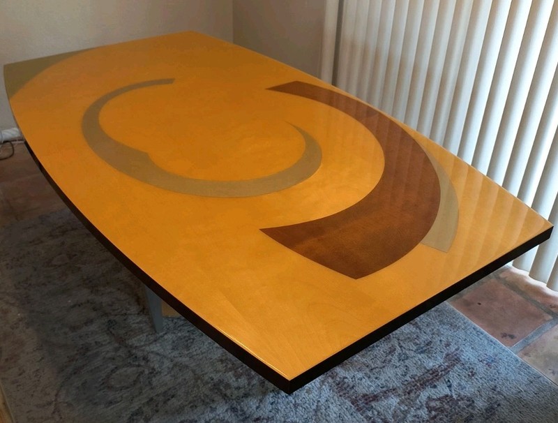Benjamin Le Signed Postmodern Wood Inlay Dining Table. 1990's Axi Furniture gallery