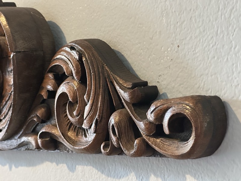 Architectural Salvage Carved Walnut, Cherub, Angel Renaissance Wall Plaque 44” gallery