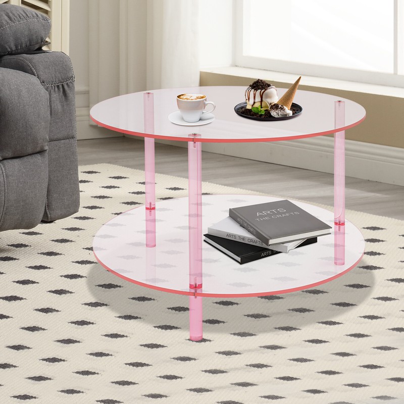 2-Tier Modern Round Coffee Table with Storage Open Shelf Home Office Living Room gallery