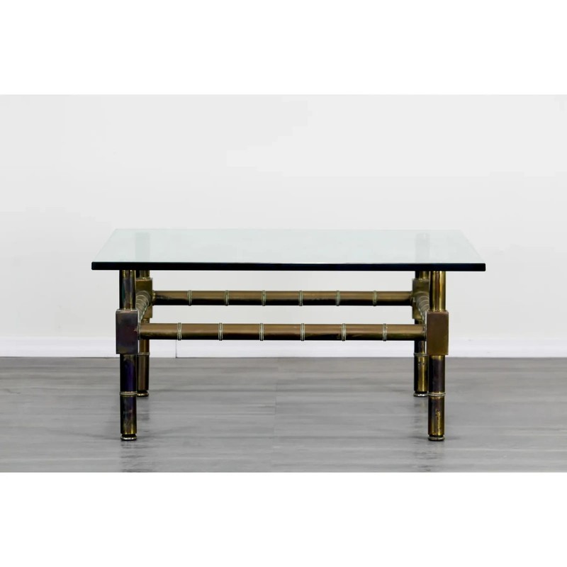 Late 20th Century Mid-Century Brass Coffee Table With Glass Top gallery