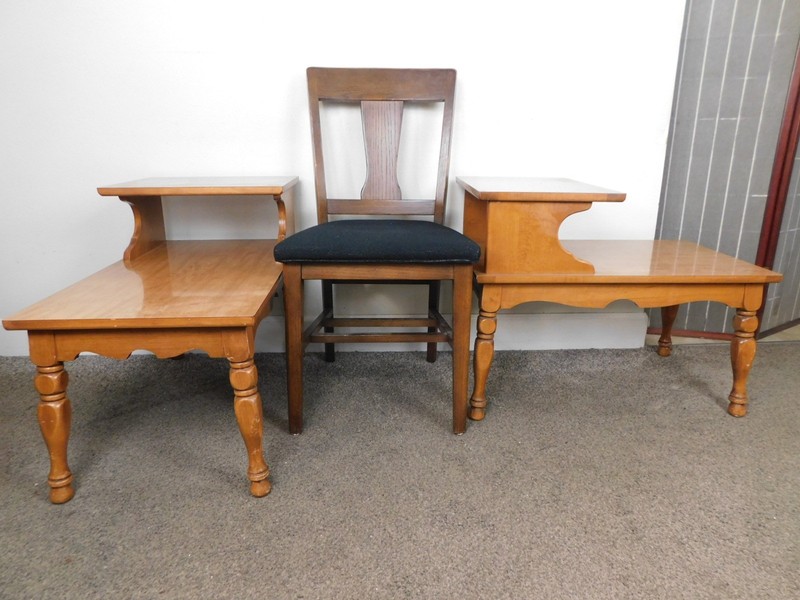 VTG Pair 1950s 2 Tier Step Tables End Lamp Laminate Wet Bar Top Solid Maple