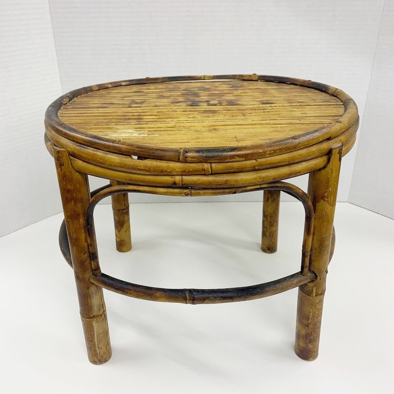 Vintage Tortoise Bamboo Stand Stool Plant Pot Oval 10” x 12” x 11” Mid Century gallery