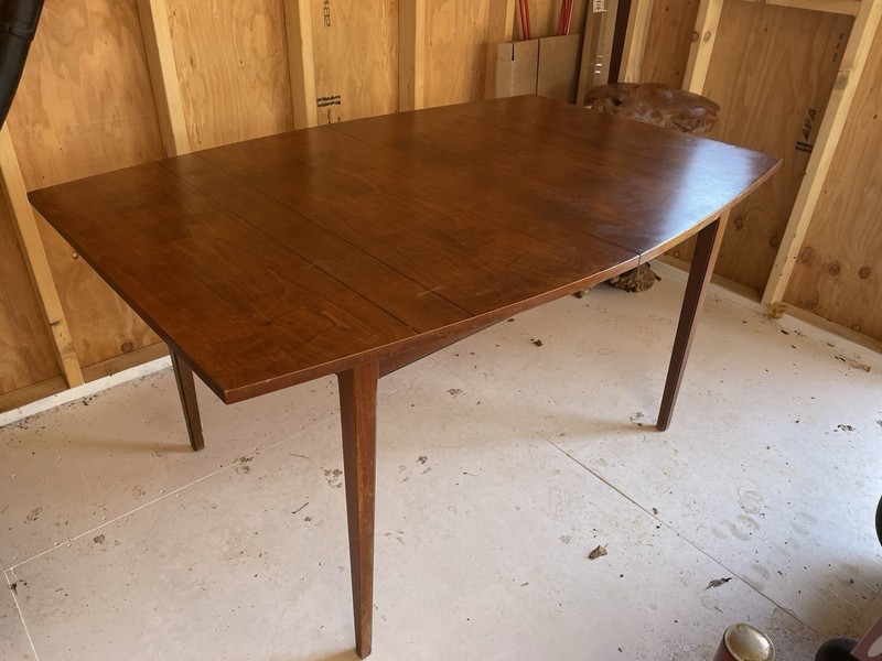 Danish MCM Walnut Butterfly Accent Boat Shape Dining Table Tapered Leg Table Pad gallery
