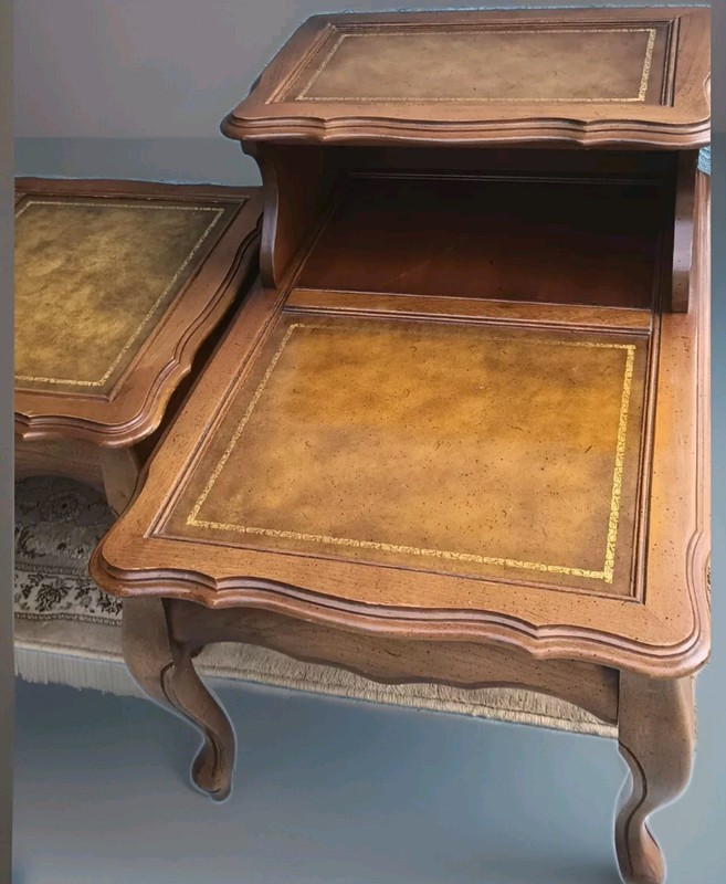 Vintage Coffee Table & 2 End Tables Leather Top Chippendale Henredon Style 8424 gallery
