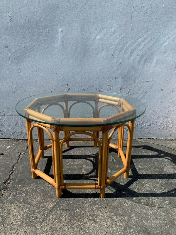Boho Rattan Coffee / Side Table Bohemian Chic Style Accent Stand Chippendale C gallery