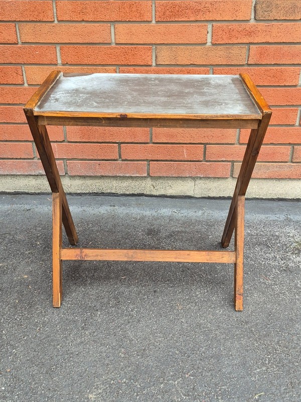 23" Vintage Mid Century Modern Art Deco Z Table Plant Stand Wood Metal Lamp Side gallery