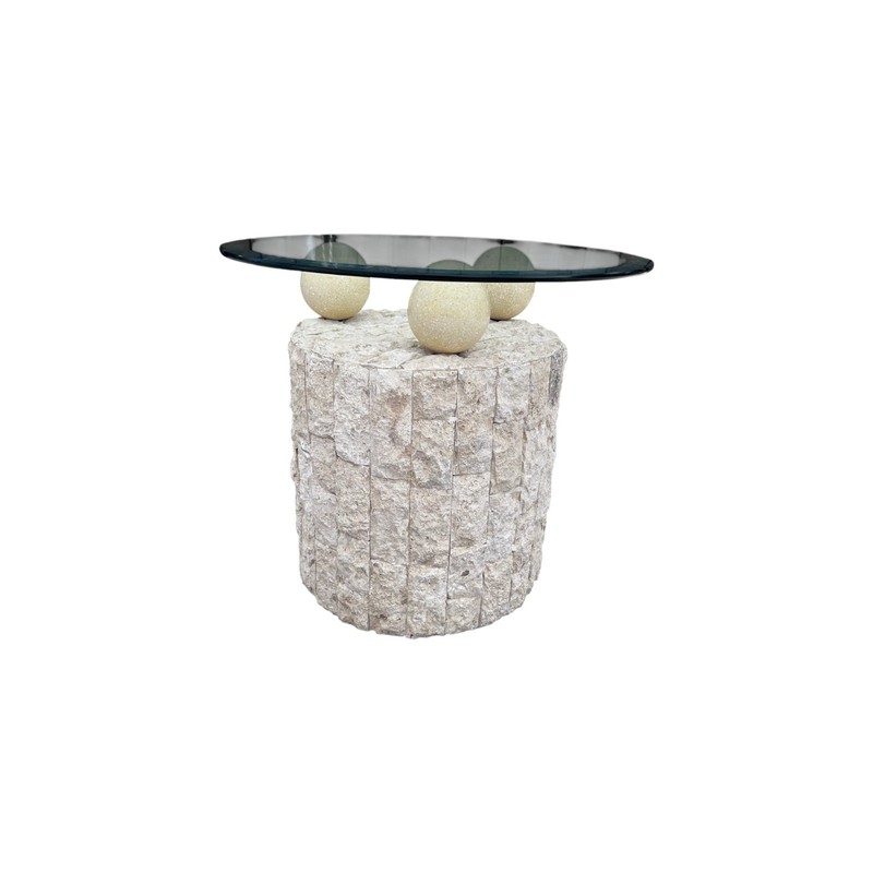 Vintage Postmodern Tessellated Geometric Side Table Round