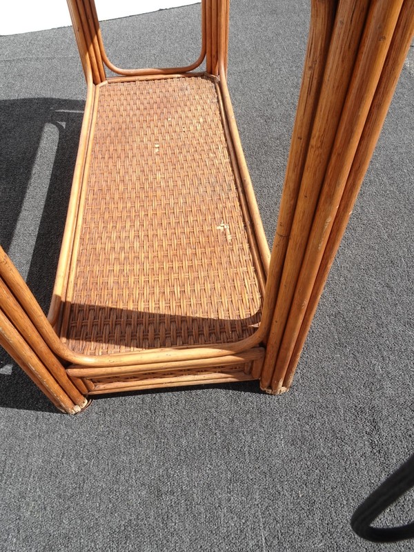 Vintage Rustic Console Sofa Table Tiki Palm Beach Style w Bamboo Rattan Leather gallery