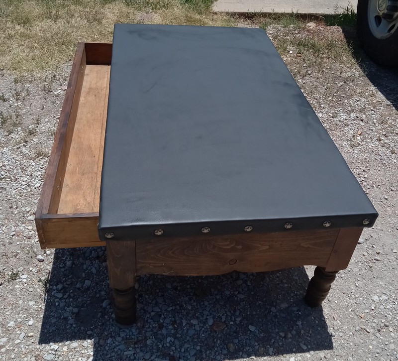 Rustic Pine Western Vinyl Top Coffee Table with Drawer (CT317) gallery