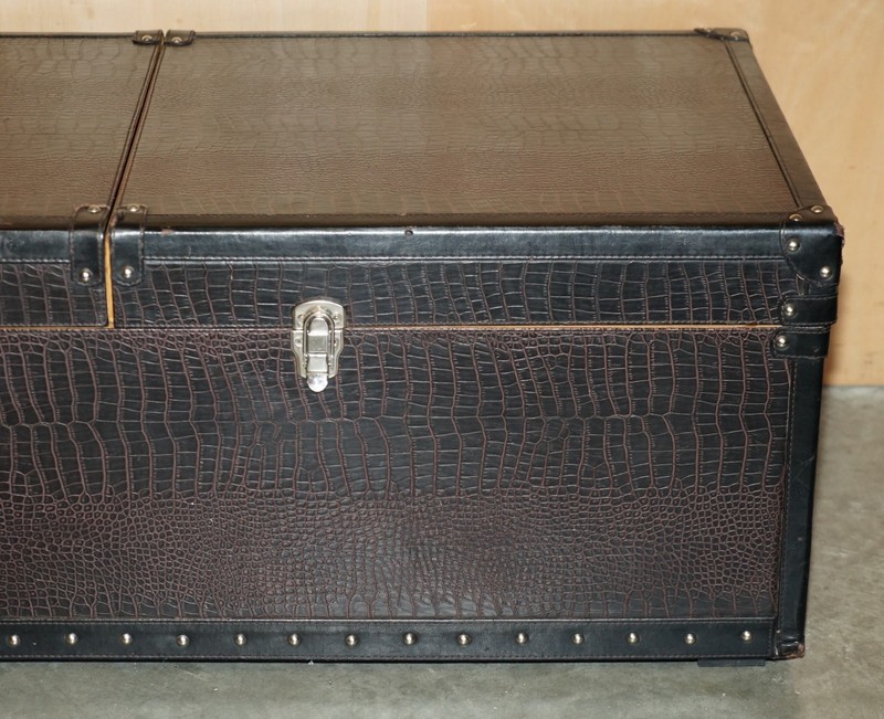 LEATHER CROCODILE ALLIGATOR EMBOSSED ASH WOOD INTERNAL STORAGE COFFEE TABLE gallery