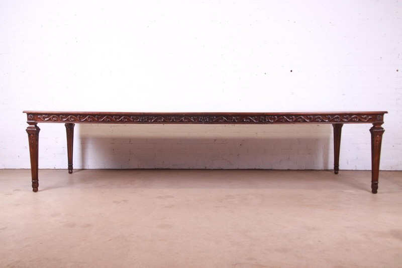 Henredon Italian Provincial Carved Mahogany Parquetry Top Extension Dining Table gallery