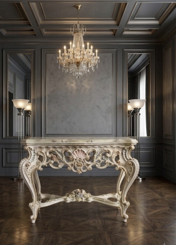 Baroque Revival Italian Rococo Center Console Table