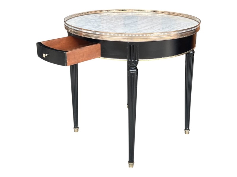 1920s French Louis XVI Parlor Table With Carrara Marble & Brass Gallery gallery