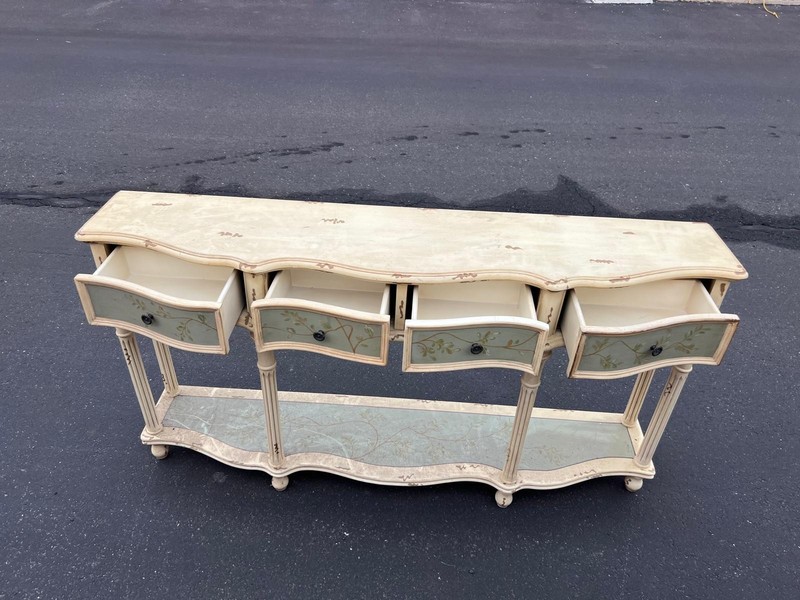 French Country Hand-Painted Console Table with Botanical Drawer gallery