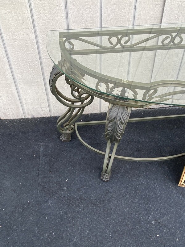 65470 Quality Glass Top Modern Console Table with Heavy Metal Base gallery