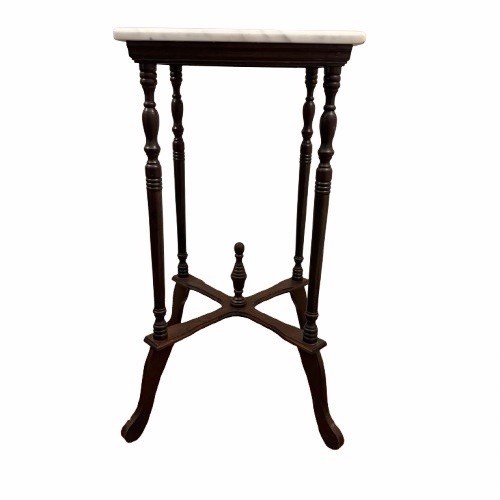 Vintage Victorian Style Marble Top Accent Table – Solid Wood Pedestal Stand