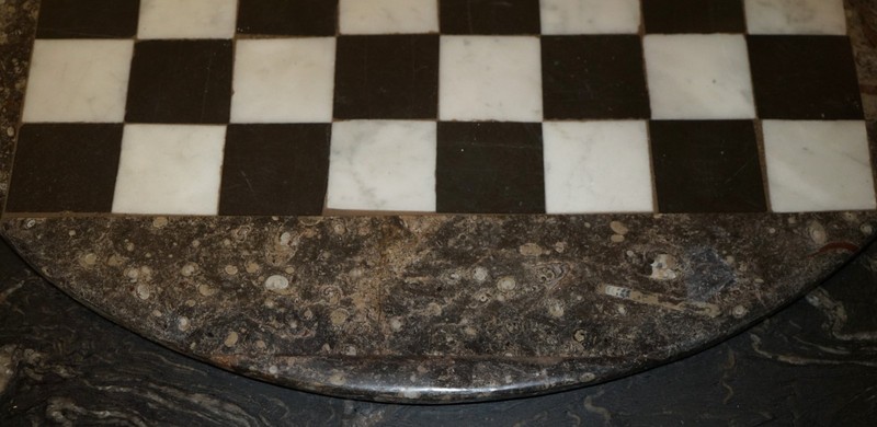 EXQUISITE ANTIQUE EXTRA LARGE FOSSIL TOP CHESSBOARD TABLE TOP IN MARBLE gallery