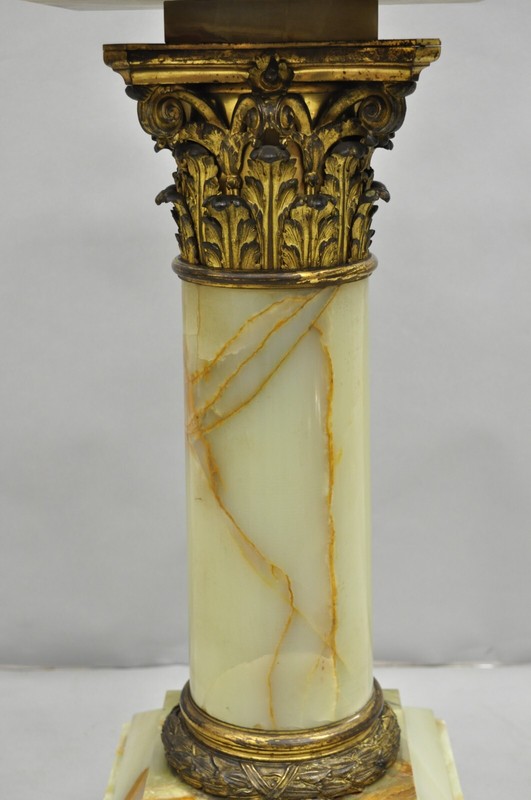 Antique French Empire Bronze Classical Corinthian Column Green Onyx 30" Pedestal gallery