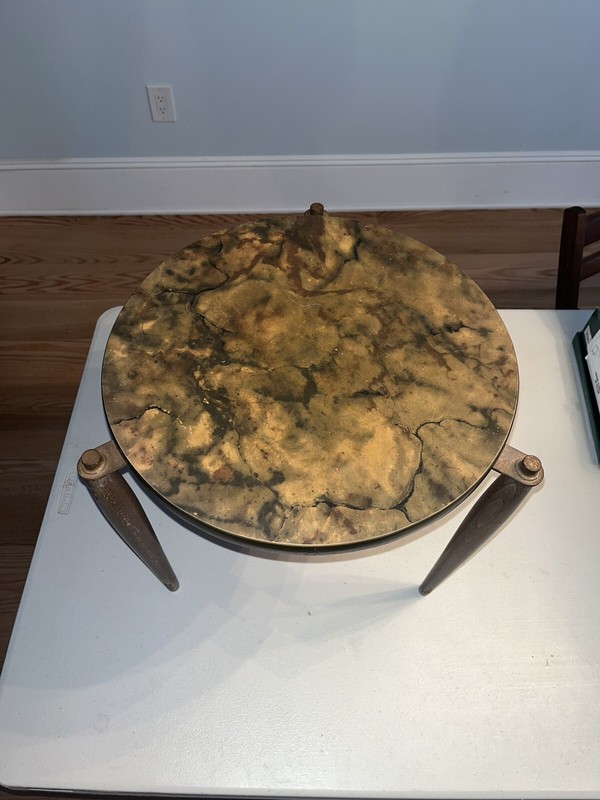 Mid century faux marble spider accent table. 15 1/2” diameter. 15” tall.
