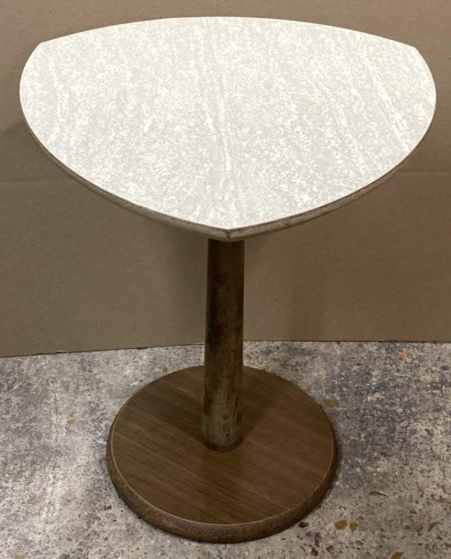 MCM Accent side table shield Vintage veneer/laminate and solid walnut/mahogany