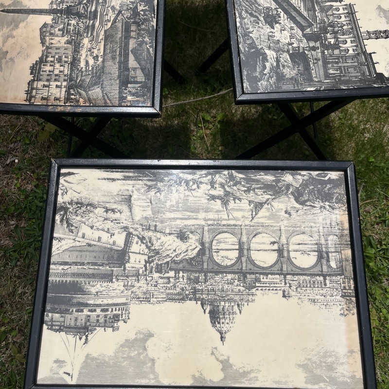 Artex Butlerette Set Of 4 ￼Mid-Century Black Folding Tray Tables, Piranesi Style gallery