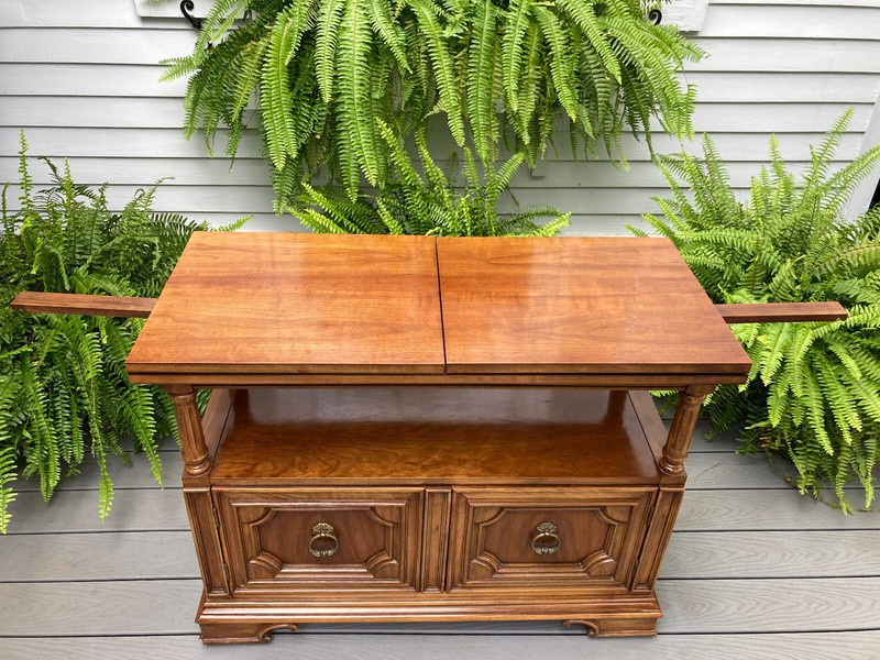 THOMASVILLE MID CENTURY FLIPTOP ROLLING BAR CART SIDEBOARD CABINET CONSOLE TABLE gallery