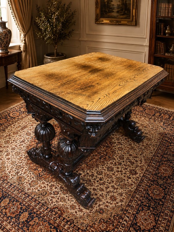 RARE Victorian Carved Oak Table 1870s Handmade Gothic Jacobean UK Delivery gallery