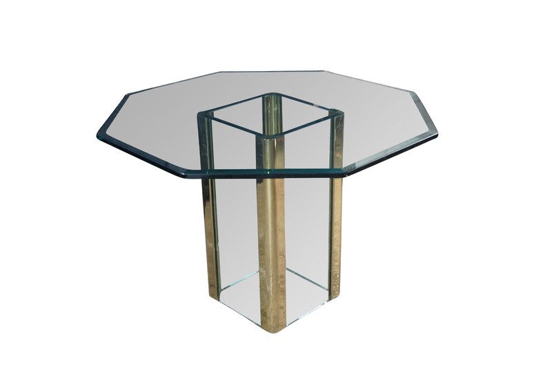 Hollis Jones Style Hollywood Regency Beveled Glass Brass Dining Breakfast Table gallery