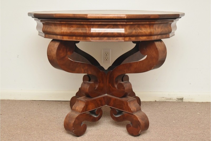 Antique Mahogany Pedestal Center Hall Table On Castors