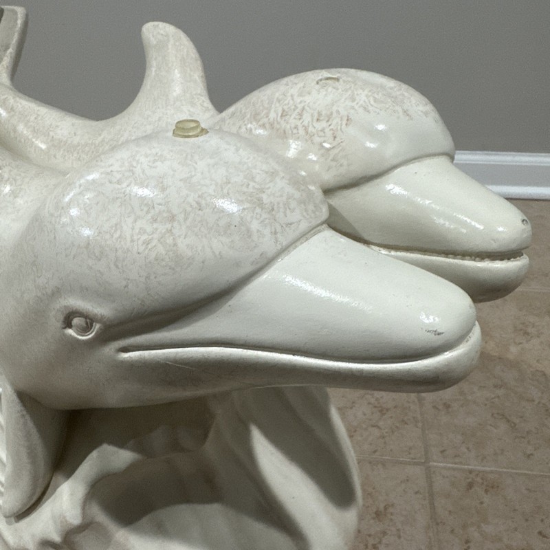 Vintage Mid Century Plaster Chalkware Double Swimming Dolphins Coffee Table Base gallery