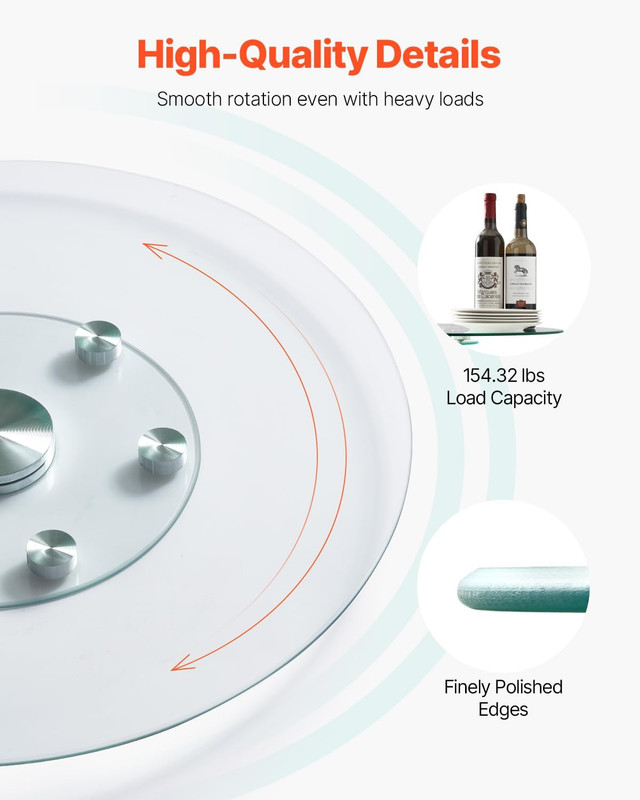 30 in Glass Lazy Susan Turntable, Tempered Glass Dining Table Centerpiece with 6 gallery