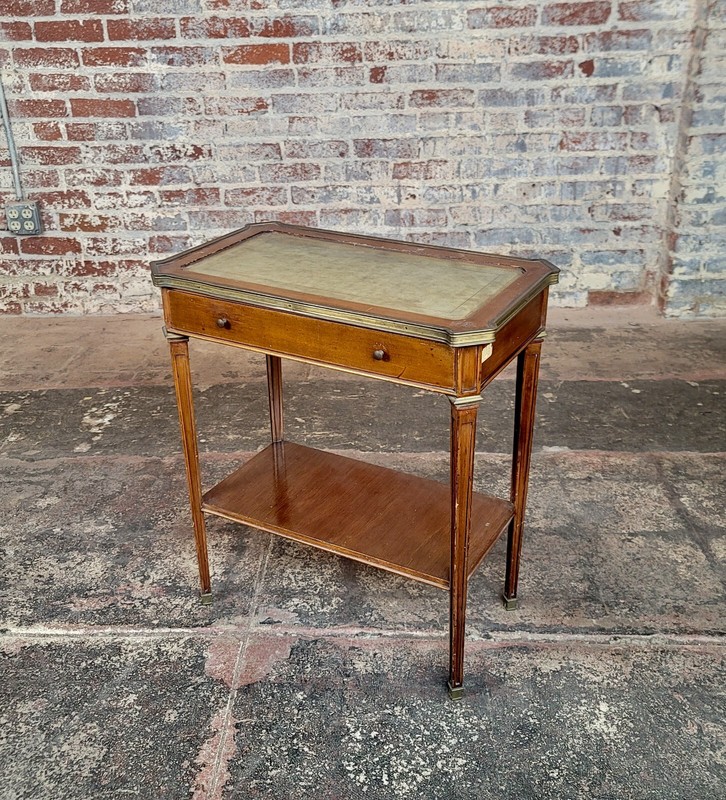 19th century English Walnut petite Side Table w/leather top