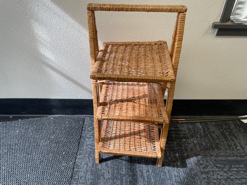 Vintage Bamboo & Wood Side Table Woven Rattan Wicker Boho Tropical Decor gallery