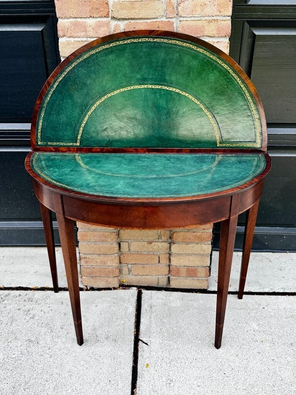 Antique Emerald Green Leather Top Flame Mahogany Table gallery
