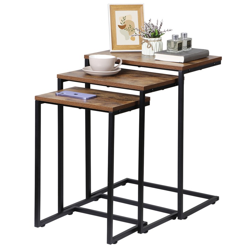 Modern Nesting Coffee Table Set of 3 C Table for Living Room Sofa Metal Legs
