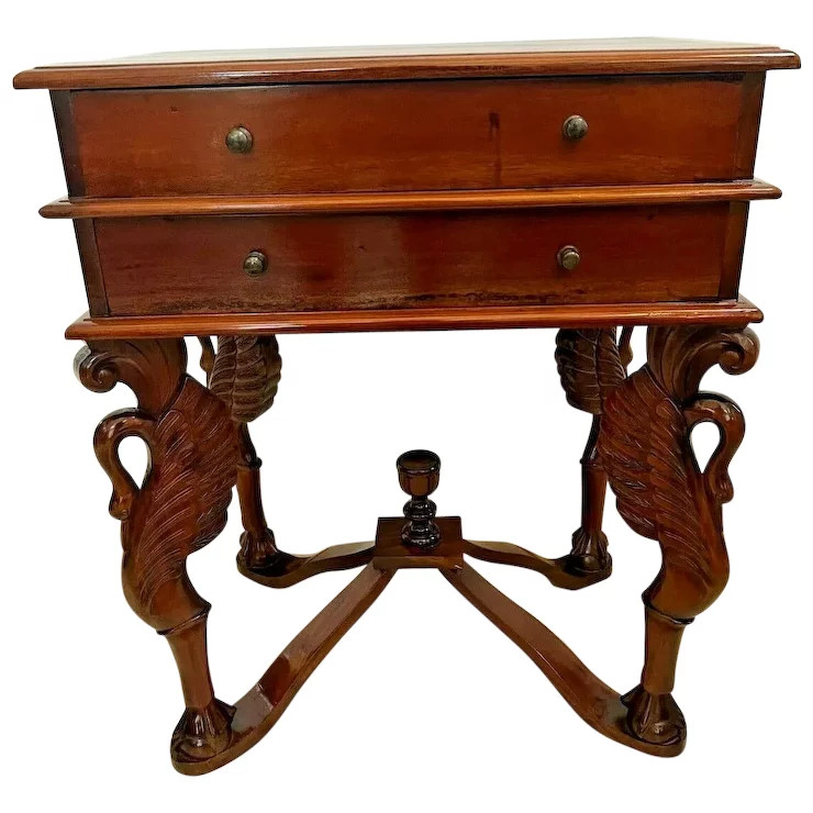 Side Table Gothic style Carved Swan Legs with Ball Claw feet Two drawers