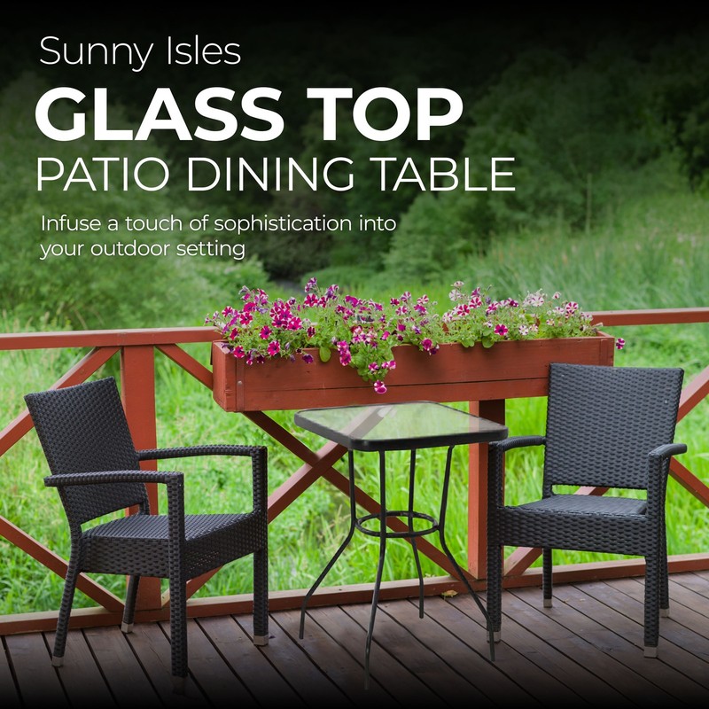 Four Seasons Courtyard Sunny Isles Tempered Glass Top Patio Dining Table, Black gallery