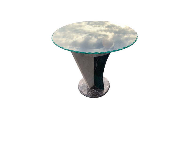Postmodern Tessellated Marble and glass coffee and side table, 1980's. gallery