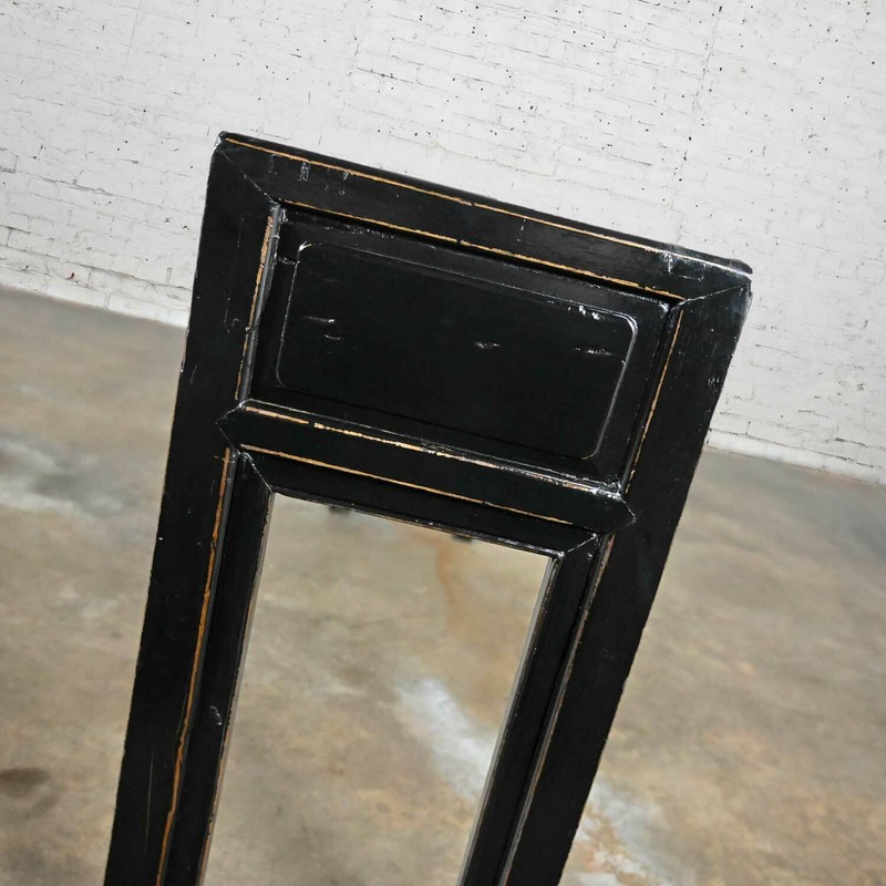 Asian Chinoiserie Distressed Black Finish Alter Style Sofa Console Table gallery