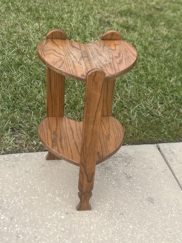 Vintage Heart Shaped Pedestal Plant Stand Mission Oak Arts & Crafts 2 Tiered