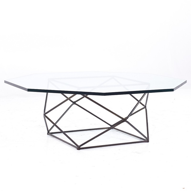Milo Baughman for Directional Mid Century Geometric Bronze and Glass Coffee Tabl