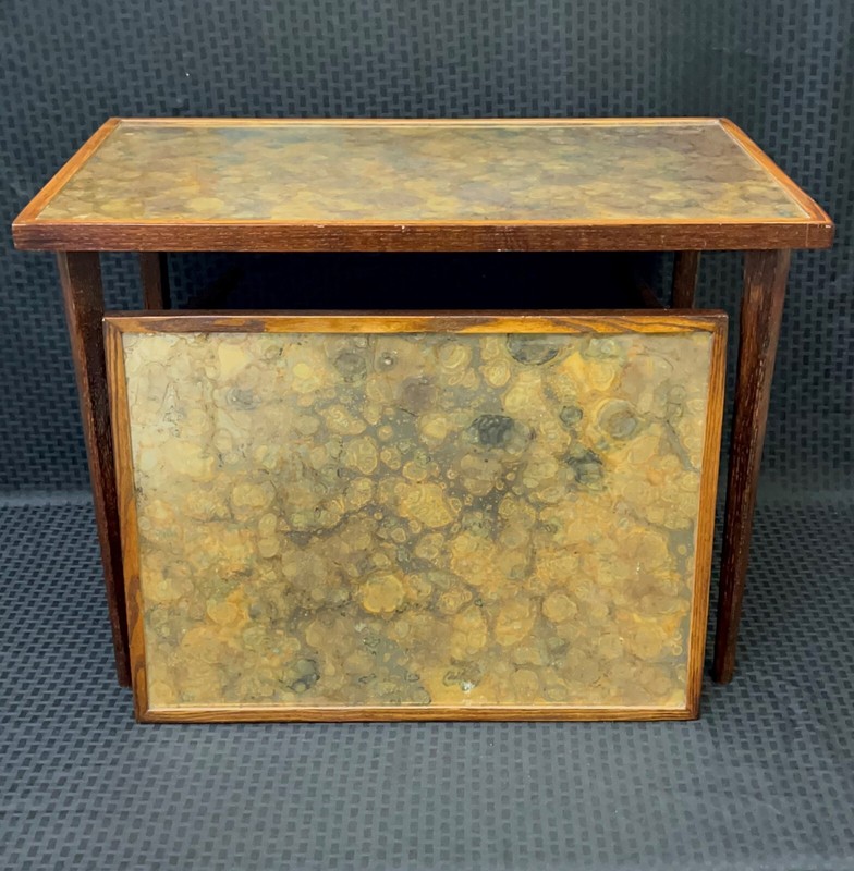 MCM Hollywood Regency Gold Agate Laminate top wood stacking tables Vintage RARE