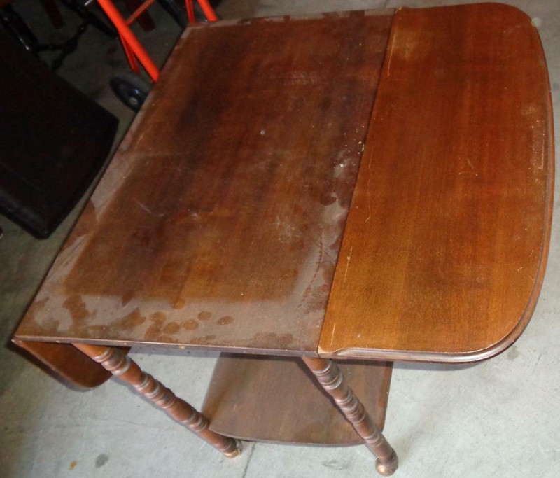 Vintage Drop Leaf Dual Level Table – With Casters – NEEDS TLC HANDY USEFUL TABLE gallery